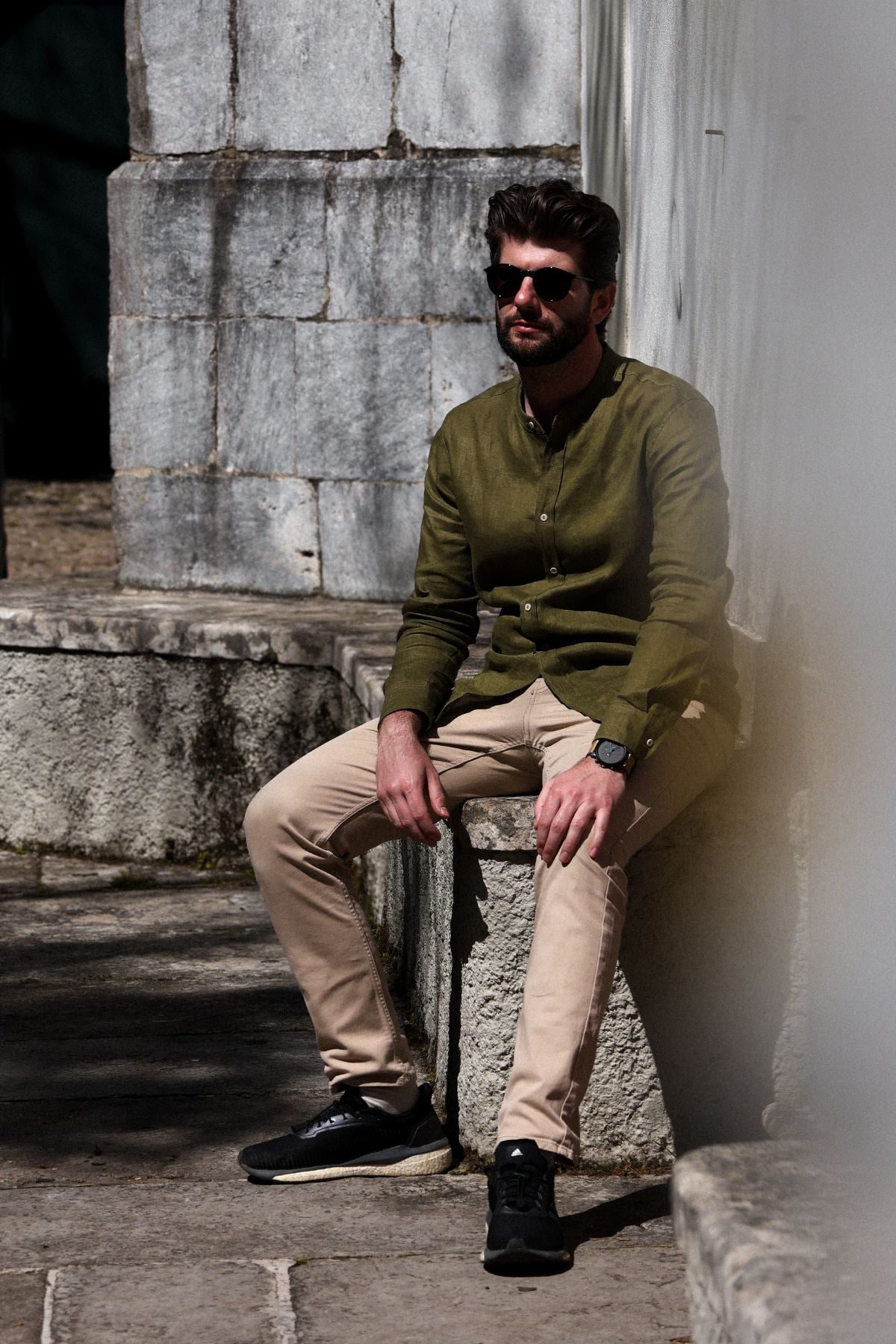 Outfit by Honza Moss green linen shirt