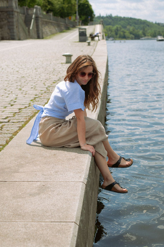 Outfit by Danča | Beige Natural skirt & Wrap top