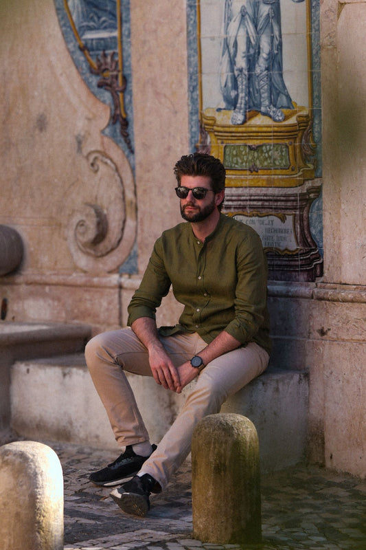 Outfit by Honza Moss green linen shirt