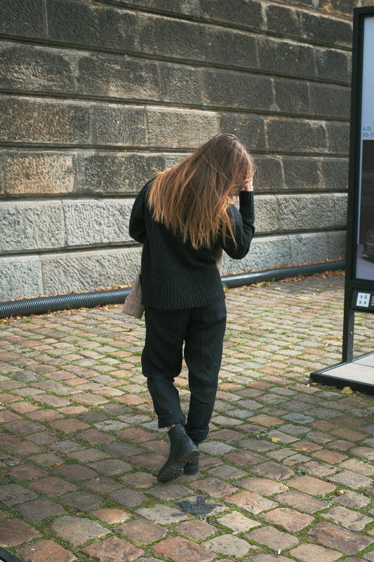 Dámske ľanové nohavice Straight-leg - Black