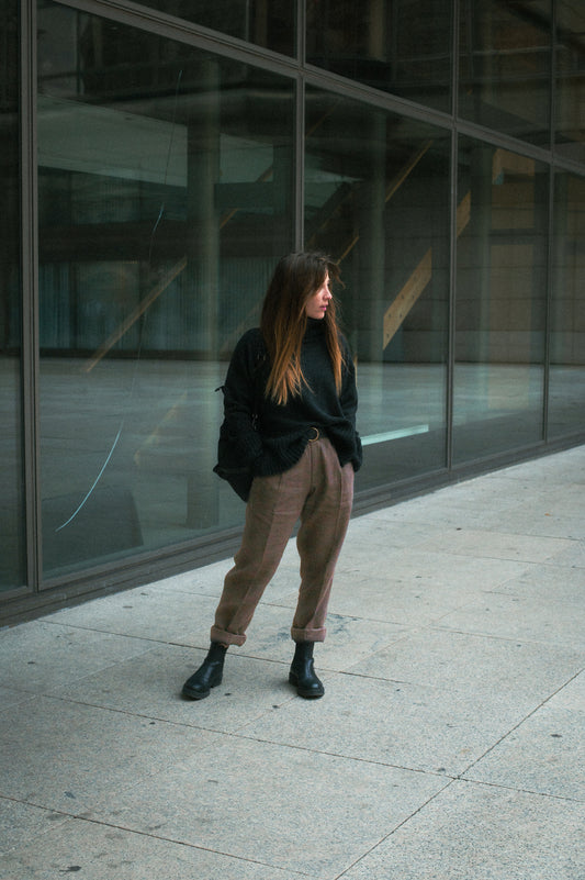 Dámske ľanové nohavice Straight-leg - Brown