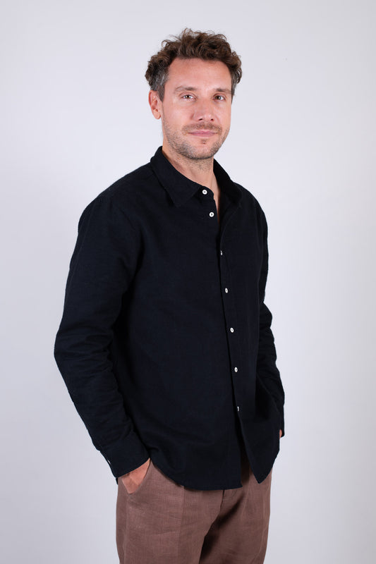 Pánská flanelová košile s límečkem - Black