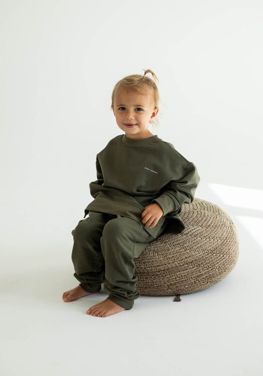 Children's bluza bez kaptura z bawełny organicznej Moss green - Oversized