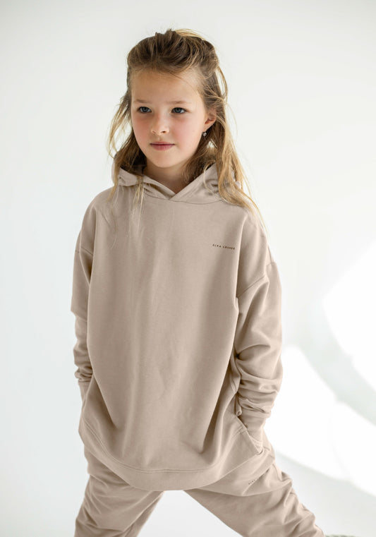 Detská mikina s kapucňou z biobavlny Beige - Oversized