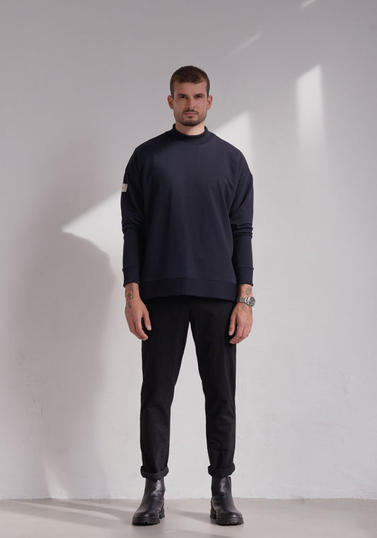 Pánská Mikina High neck Deep blue - Loose fit