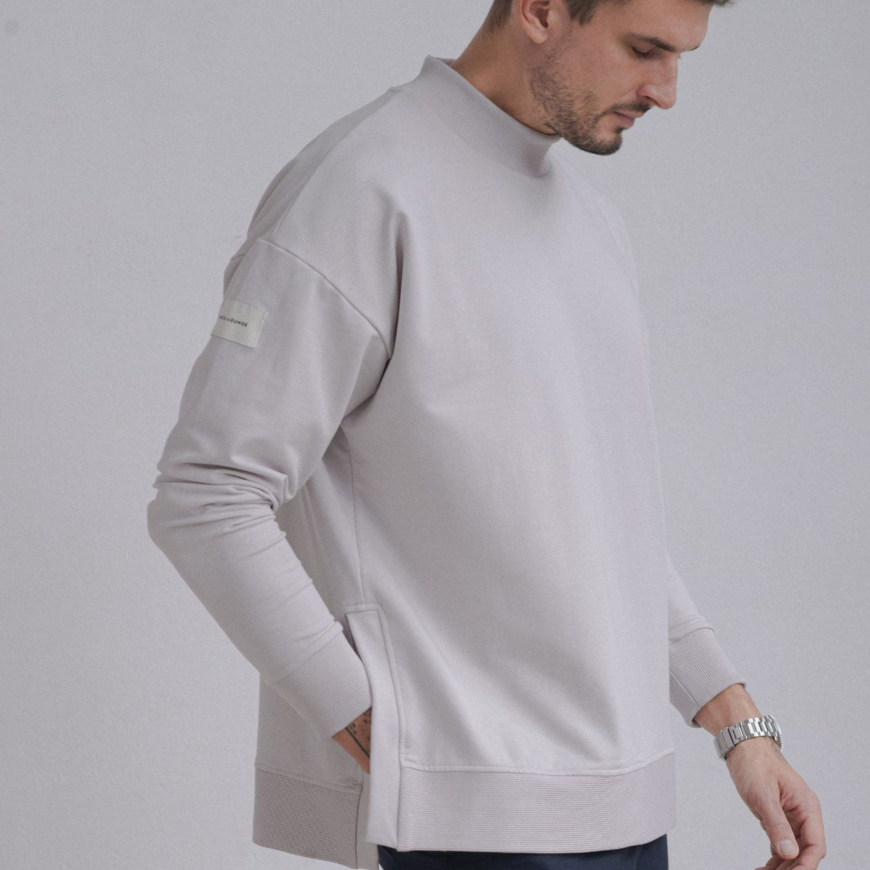 Pánská Mikina High neck s rozparky - Loose fit