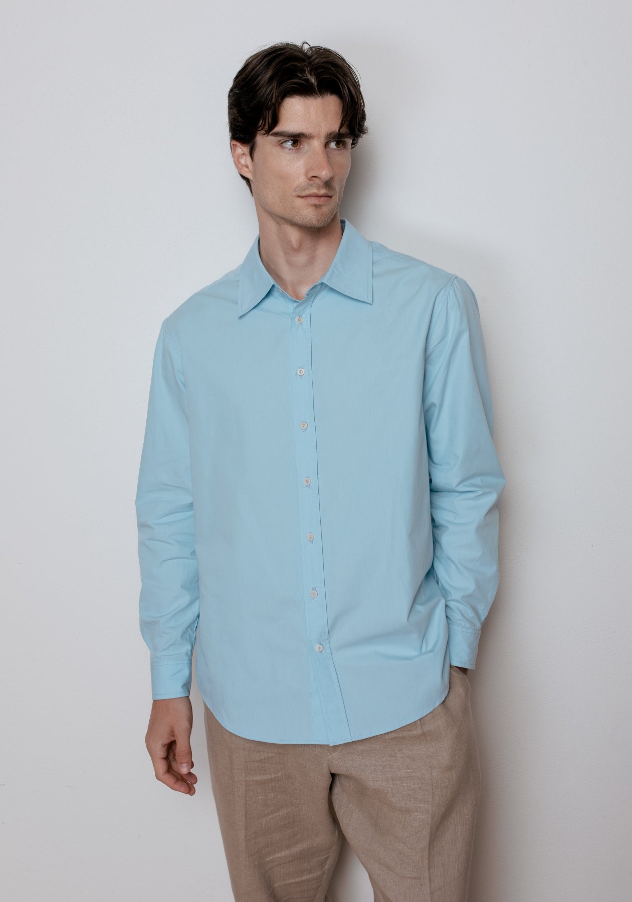 Pánská biobavlněná košile s límečkem - Light blue