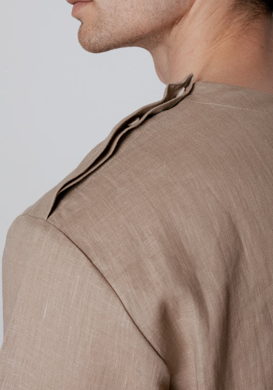 Pánske ľanové tričko regular - Beige Natural