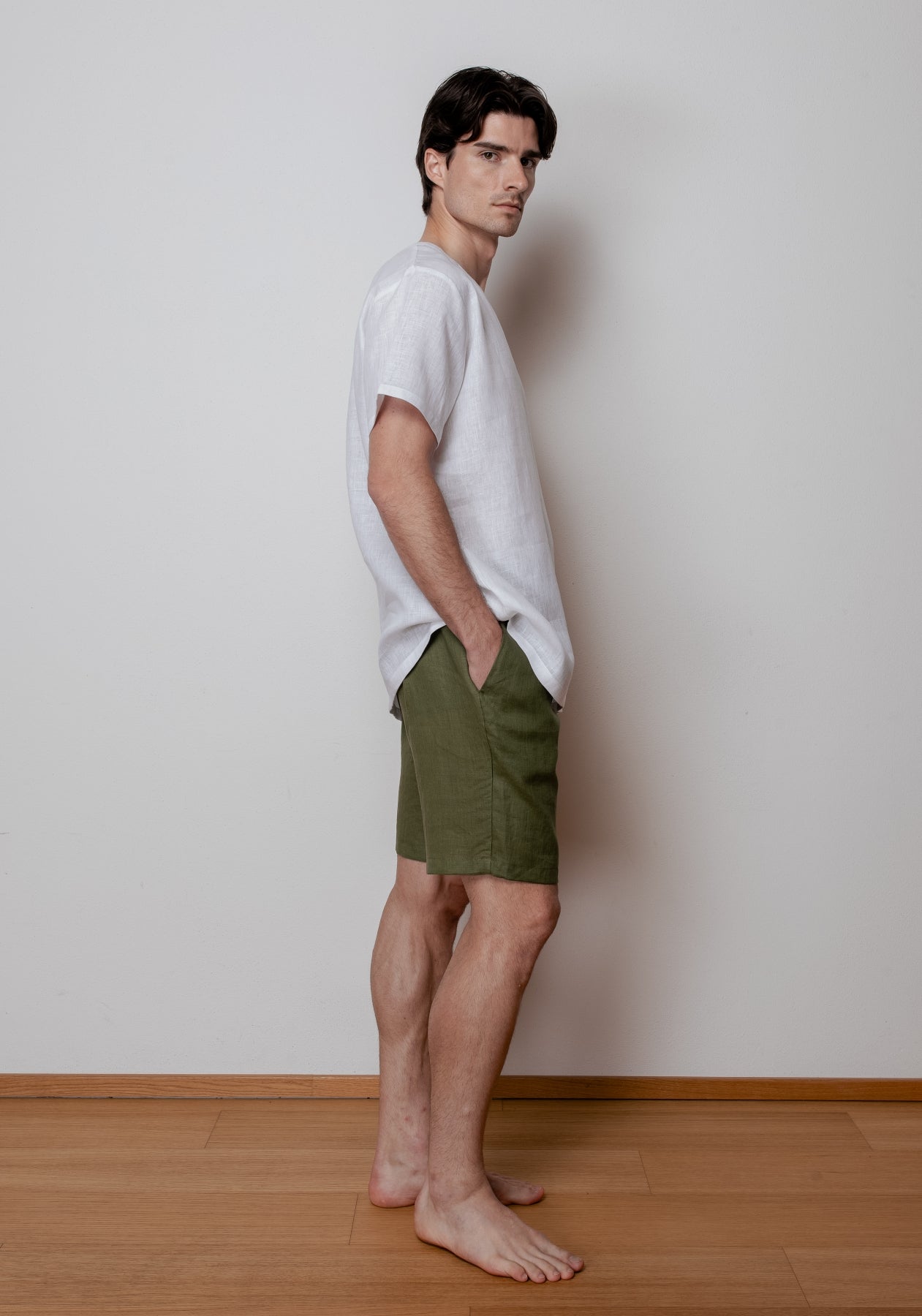 Pánske ľanové tričko regular - White