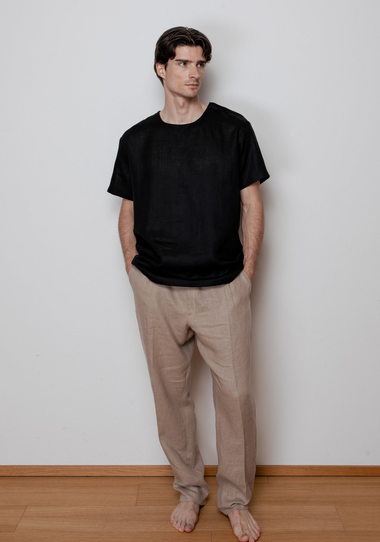 Pánske ľanové tričko regular - Black