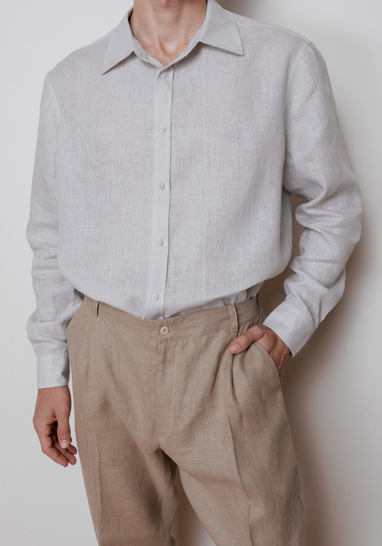 Pánské lněné kalhoty Loose-fit - Beige Natural