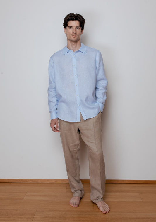 Koszula lniana męska z kołnierzykiem - regular fit