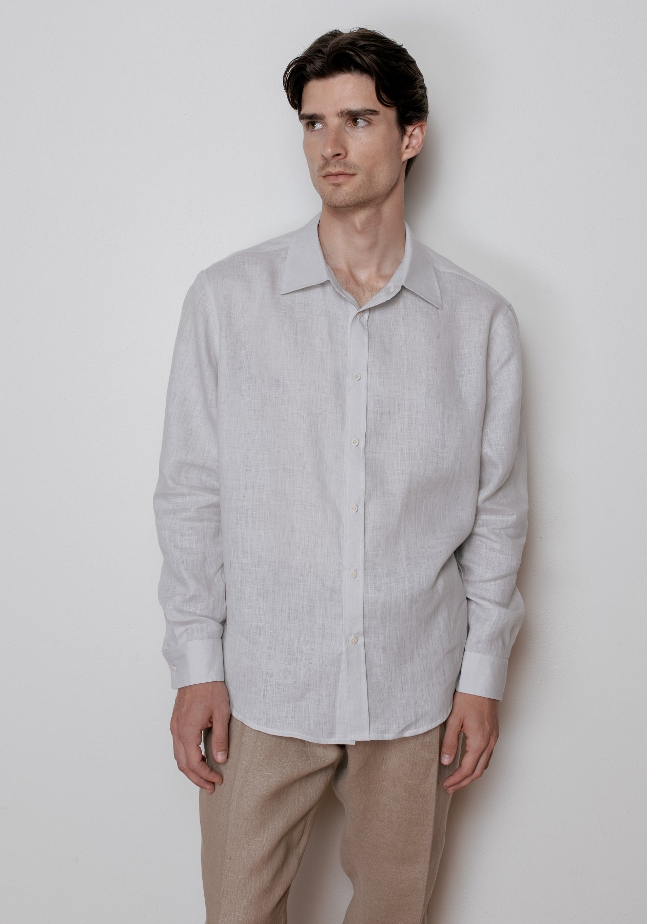 Pánská lněná košile s límečkem - Pearl gray