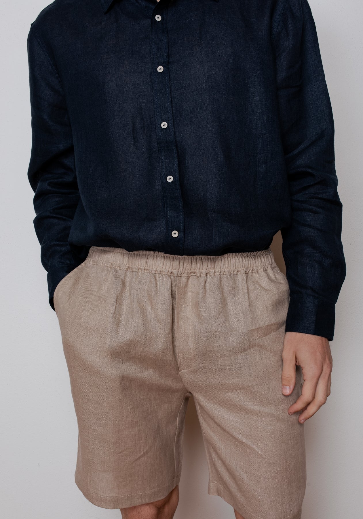 Men linen shorts Beige natural