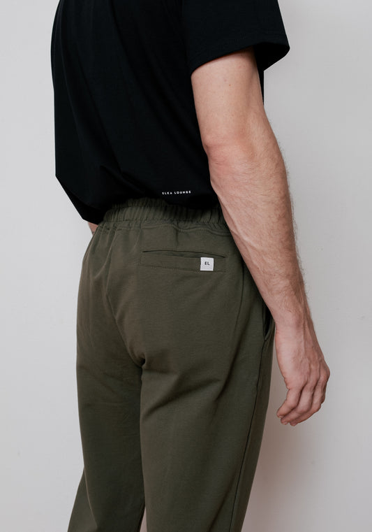 Pánske teplákové nohavice z biobavlny Moss green brushed - loose fit