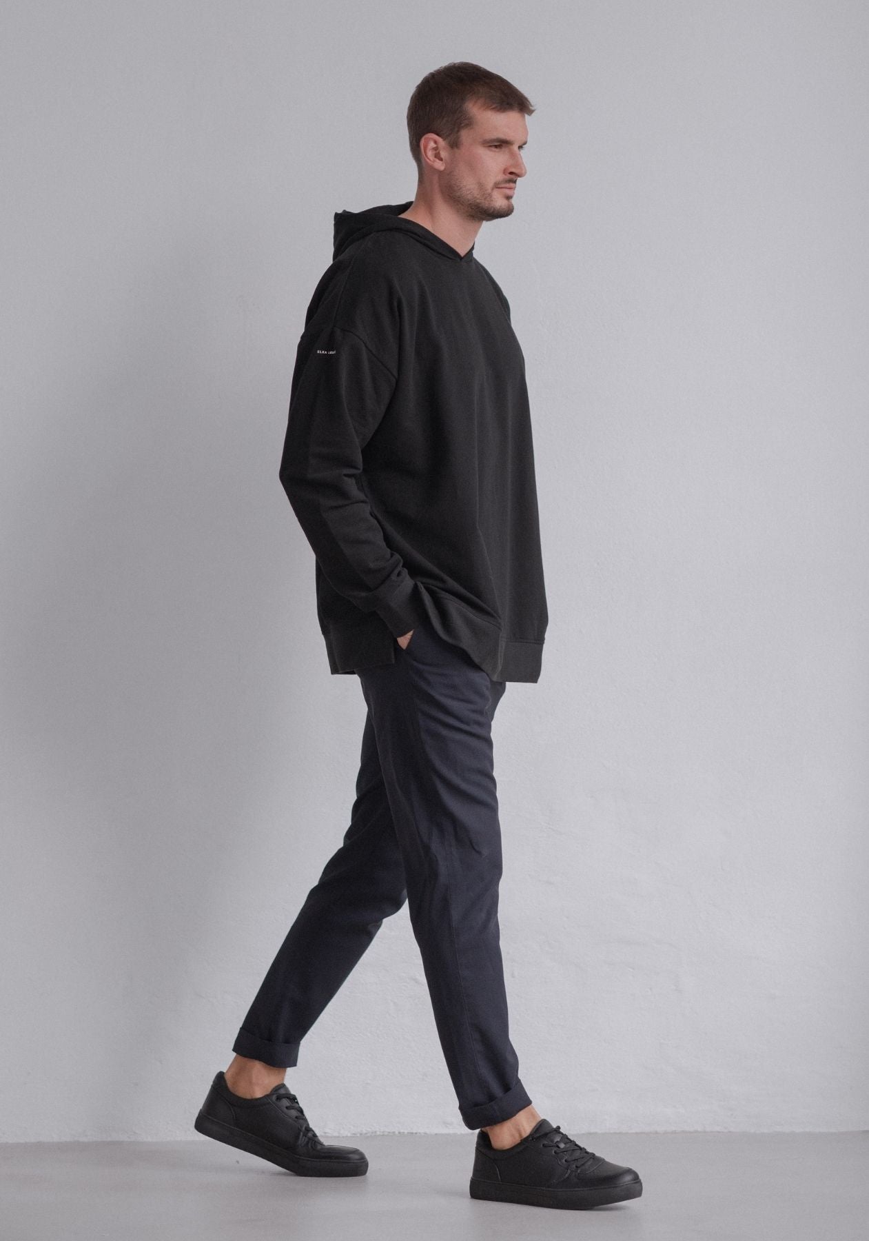 Men sweatshirt organic cotton Black brushed - Oversized