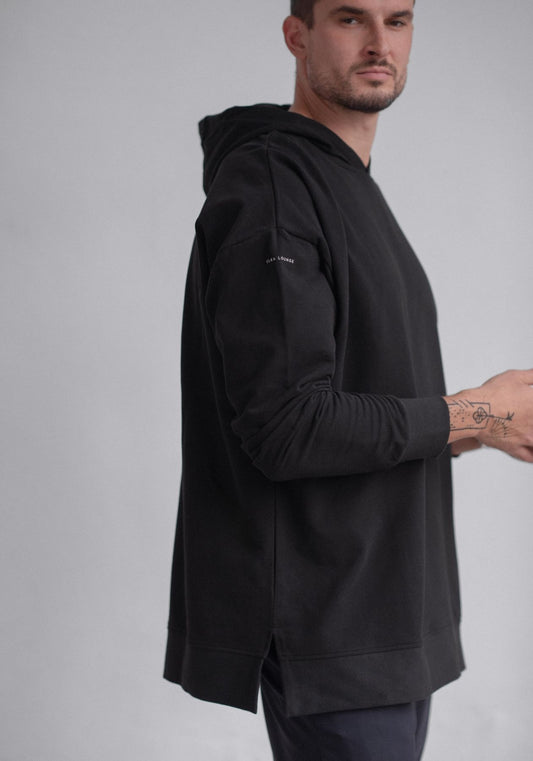 Pánská mikina s kapucí z biobavlny Black brushed - Oversized