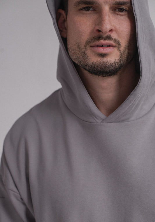 Pánska mikina s kapucňou z biobavlny Light gray brushed - Oversized