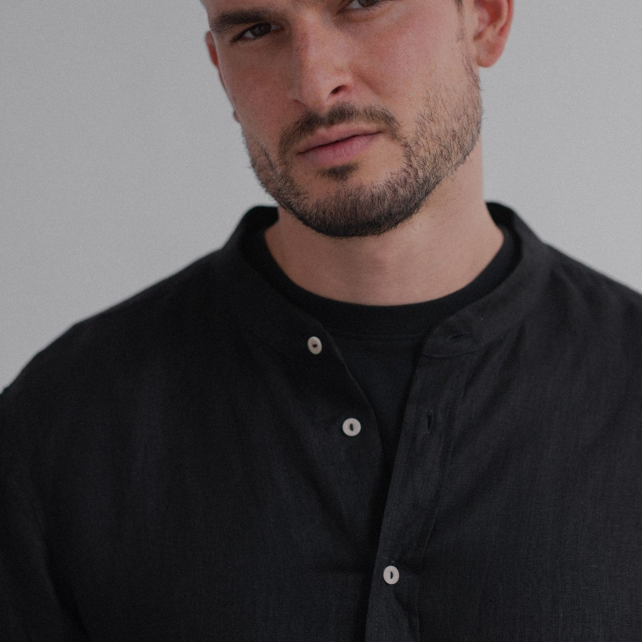 Men linen shirt without collar - regular fit