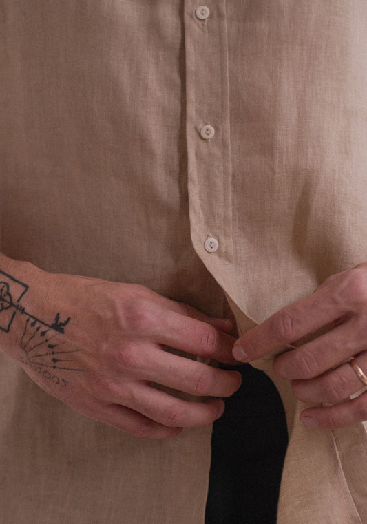 Lniana koszula męska bez kolnierzyka - regular fit