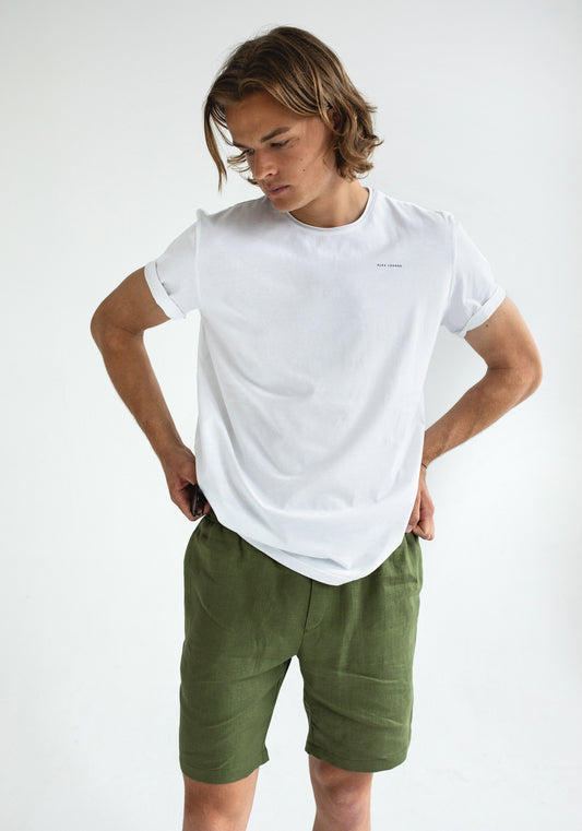 Men linen shorts Moss grenn