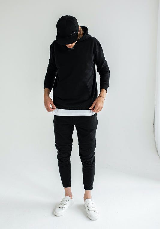 Pánske teplákové nohavice z biobavlny Black lounge brushed - regular