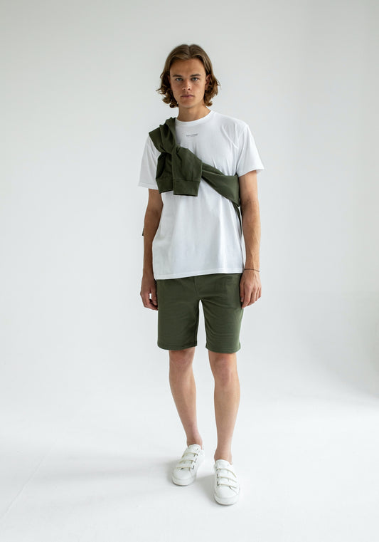 Men sweatpants shorts organic cotton Moss green brushed