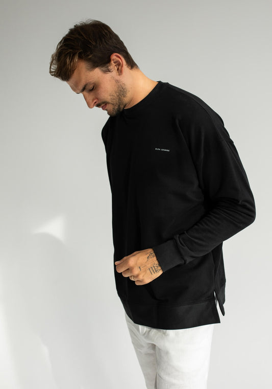 Men Sweatshirt organic cotton Black brushed - Oversized