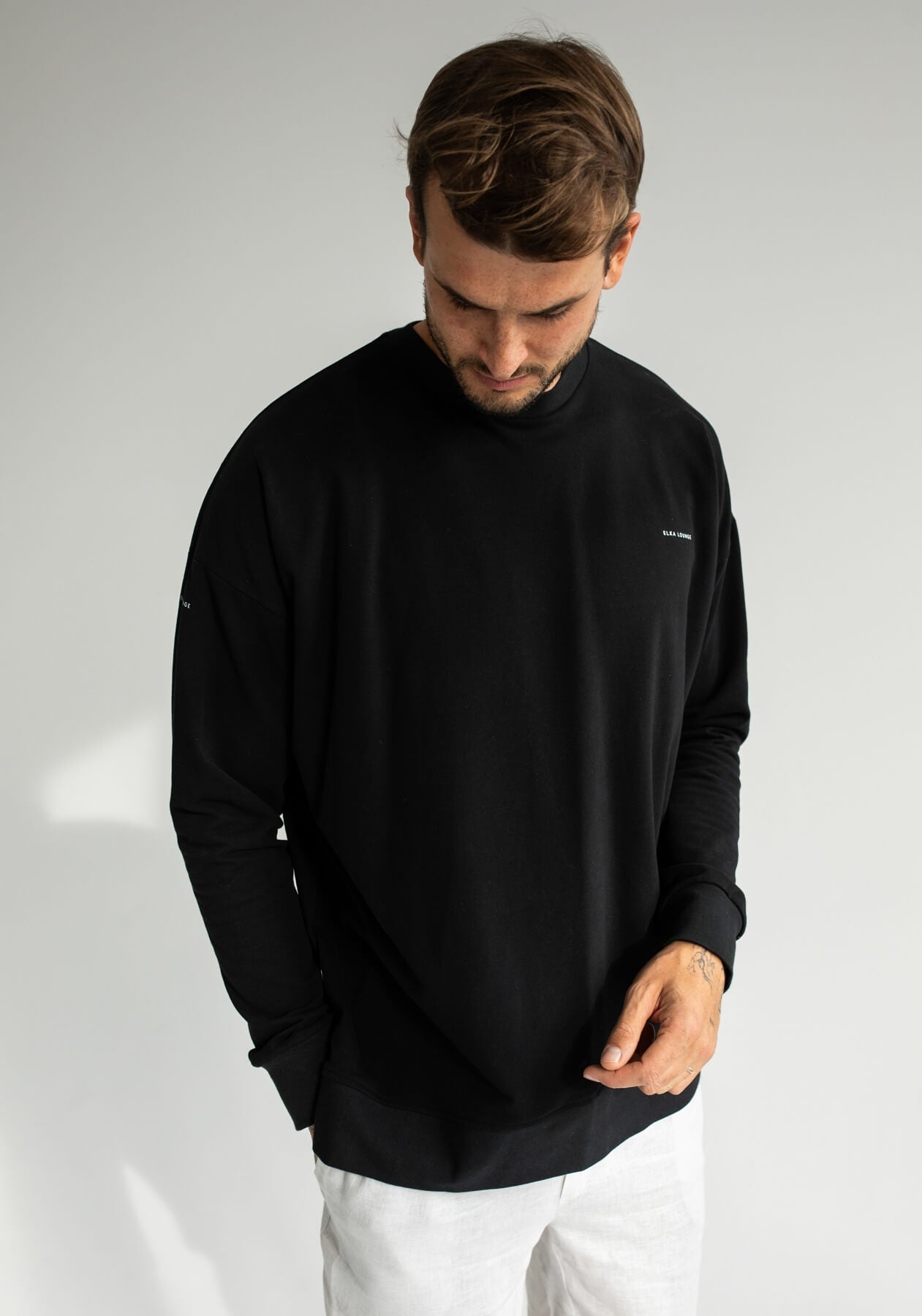 Men Sweatshirt organic cotton Black brushed - Oversized