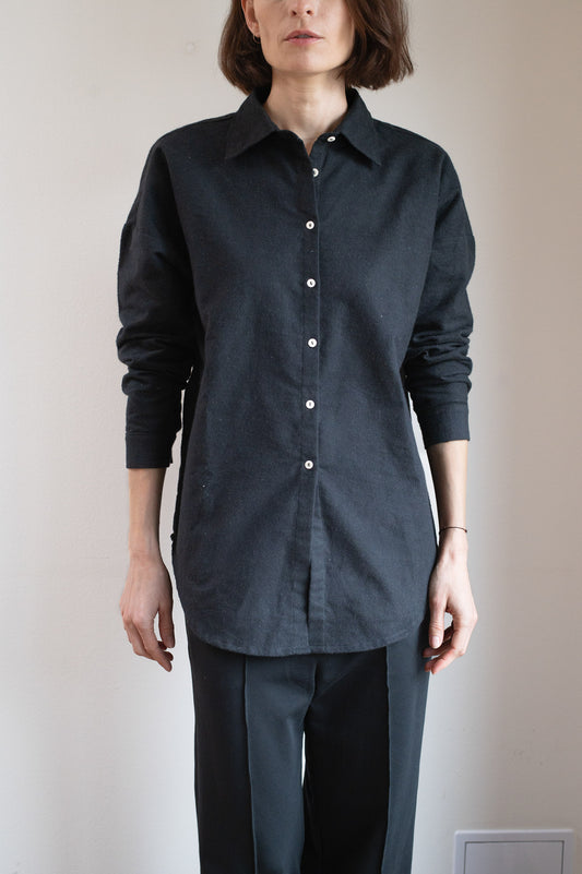 Dámska flanelová košeľa s golierom loose fit – Black