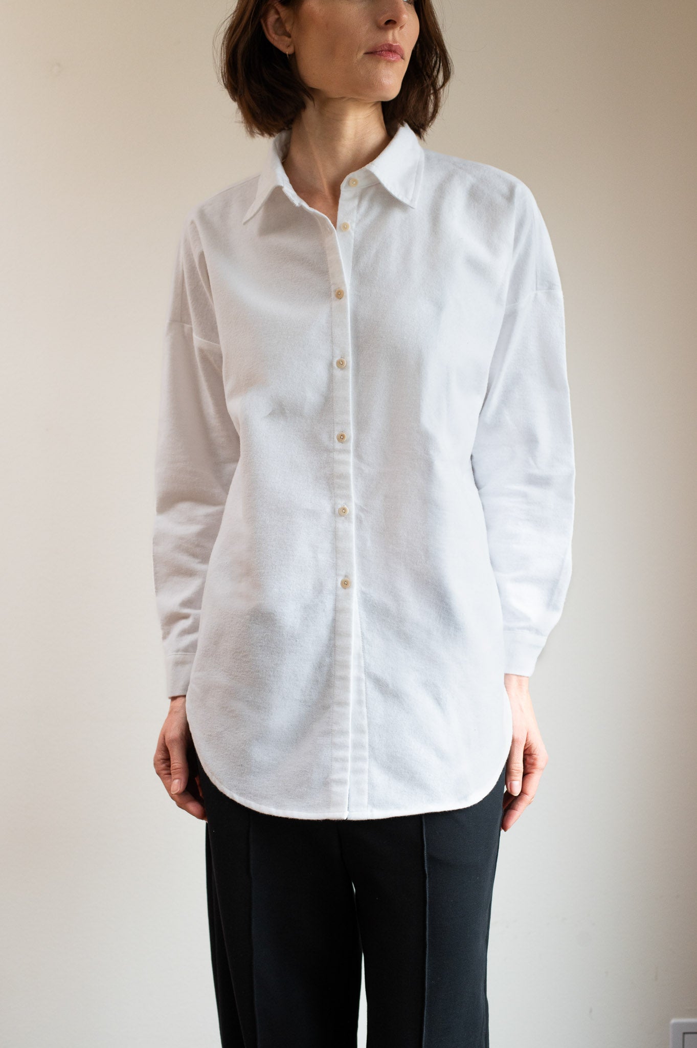 Dámska flanelová košeľa s golierom loose fit – White