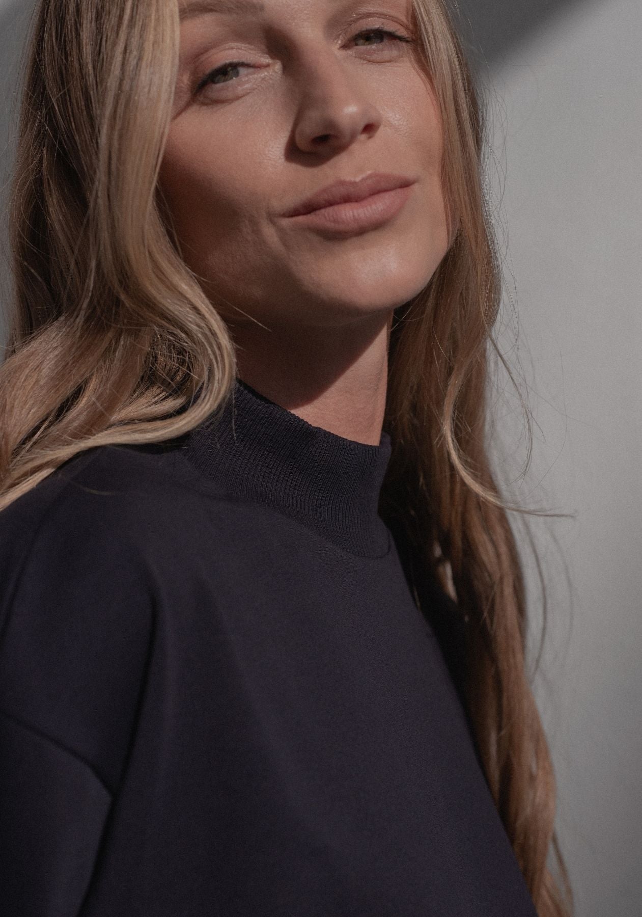 Women Sweatshirt High neck organic cotton Deep blue - Loose fit