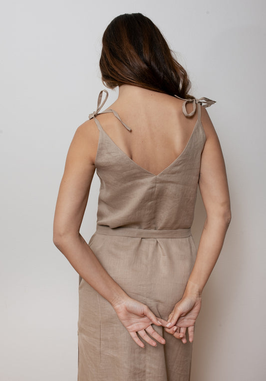 Dámske ľanové šaty long loose fit Beige - s opaskom