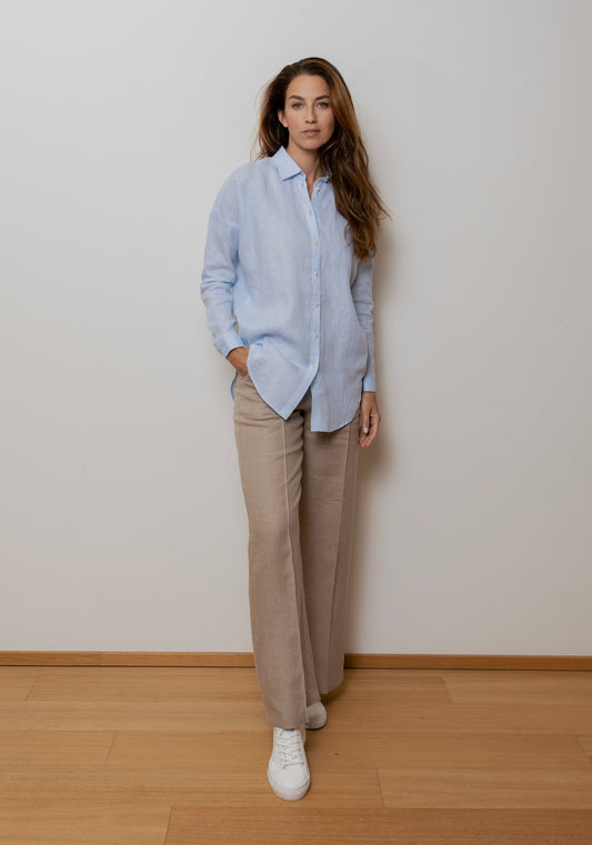 Outfit by Nikola | Linen wide leg pants & Shirt with collar Light blue