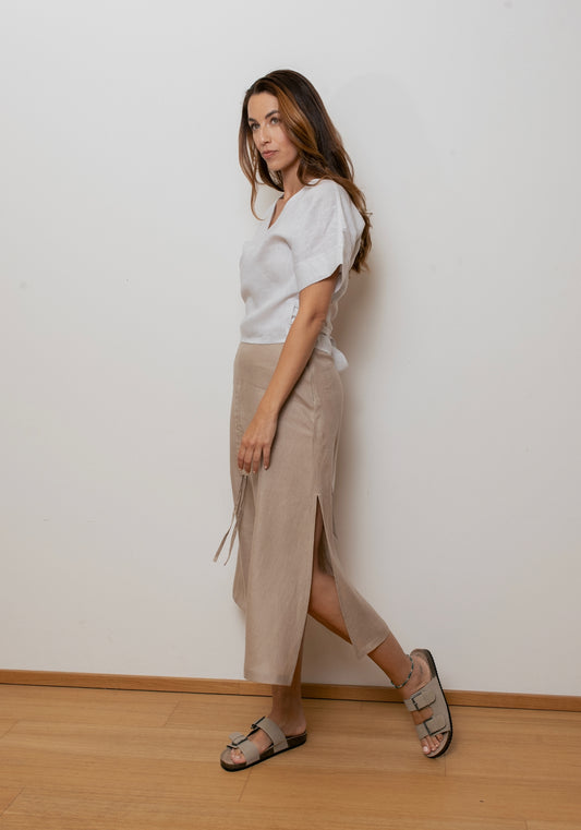 Women's linen skirt - Beige Natural