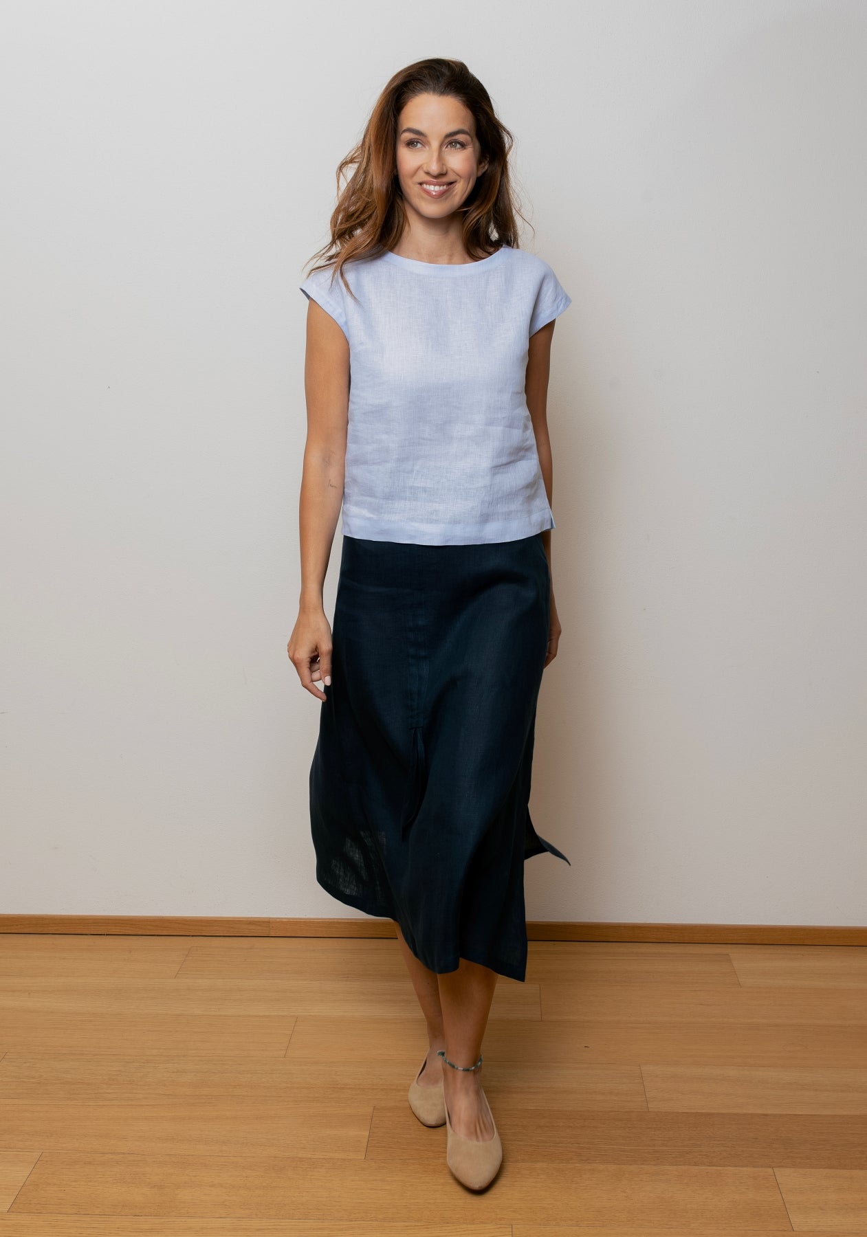 Dámska ľanová sukňa - Deep blue
