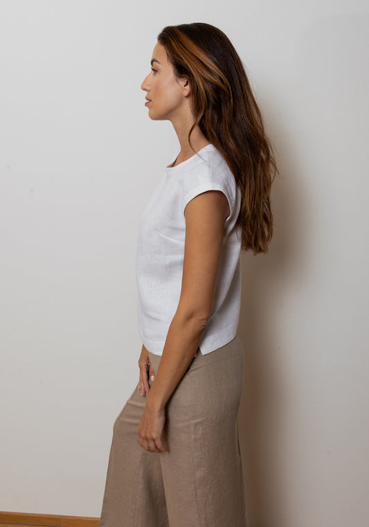Damska regularna lniana koszulka T-shirt - White