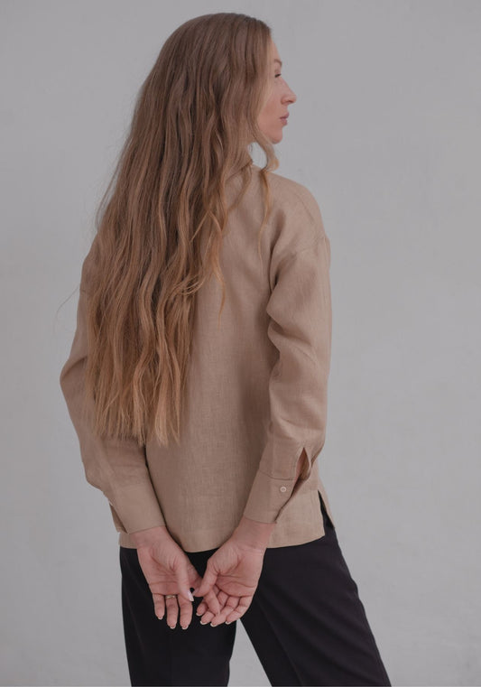 Dámska ľanová košeľa regular fit Beige natural