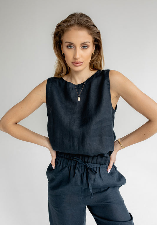 Dámsky ľanový crop top Deep blue