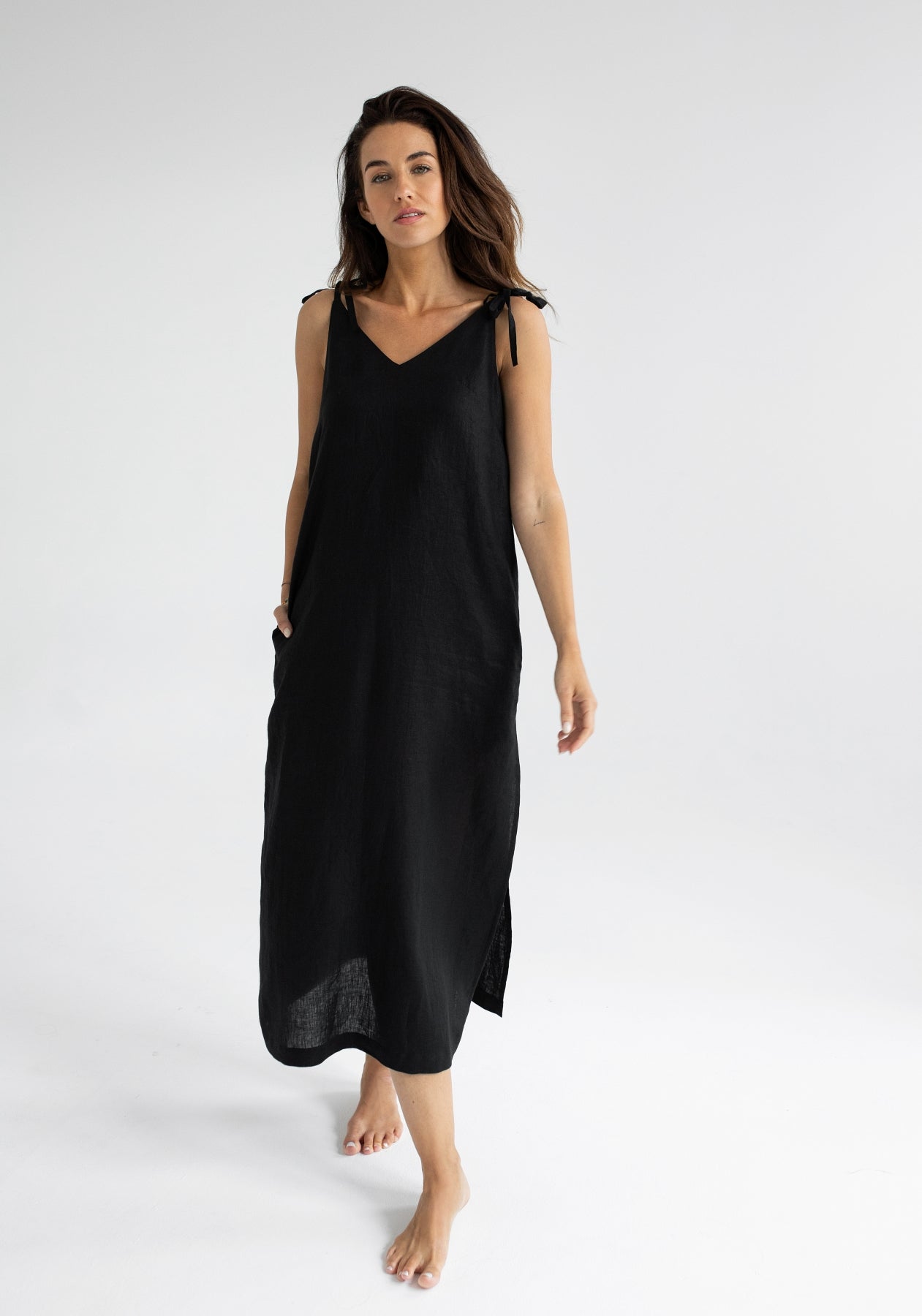 Dámske ľanové šaty long loose fit Black