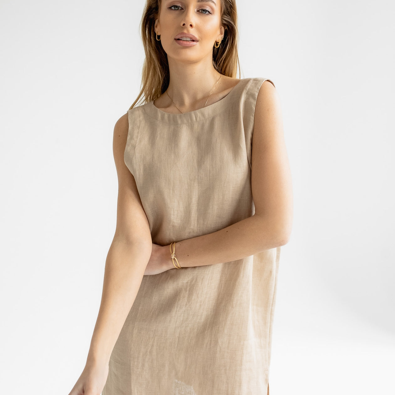 Women linen dress short - regular fit