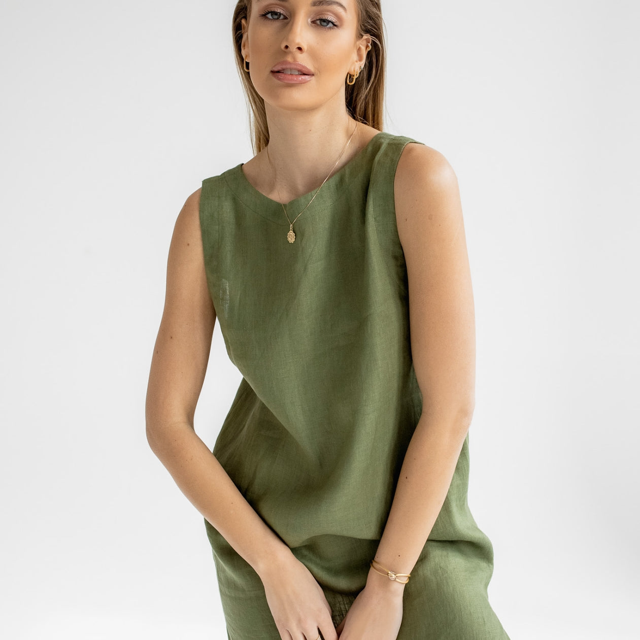 Women linen dress short - regular fit