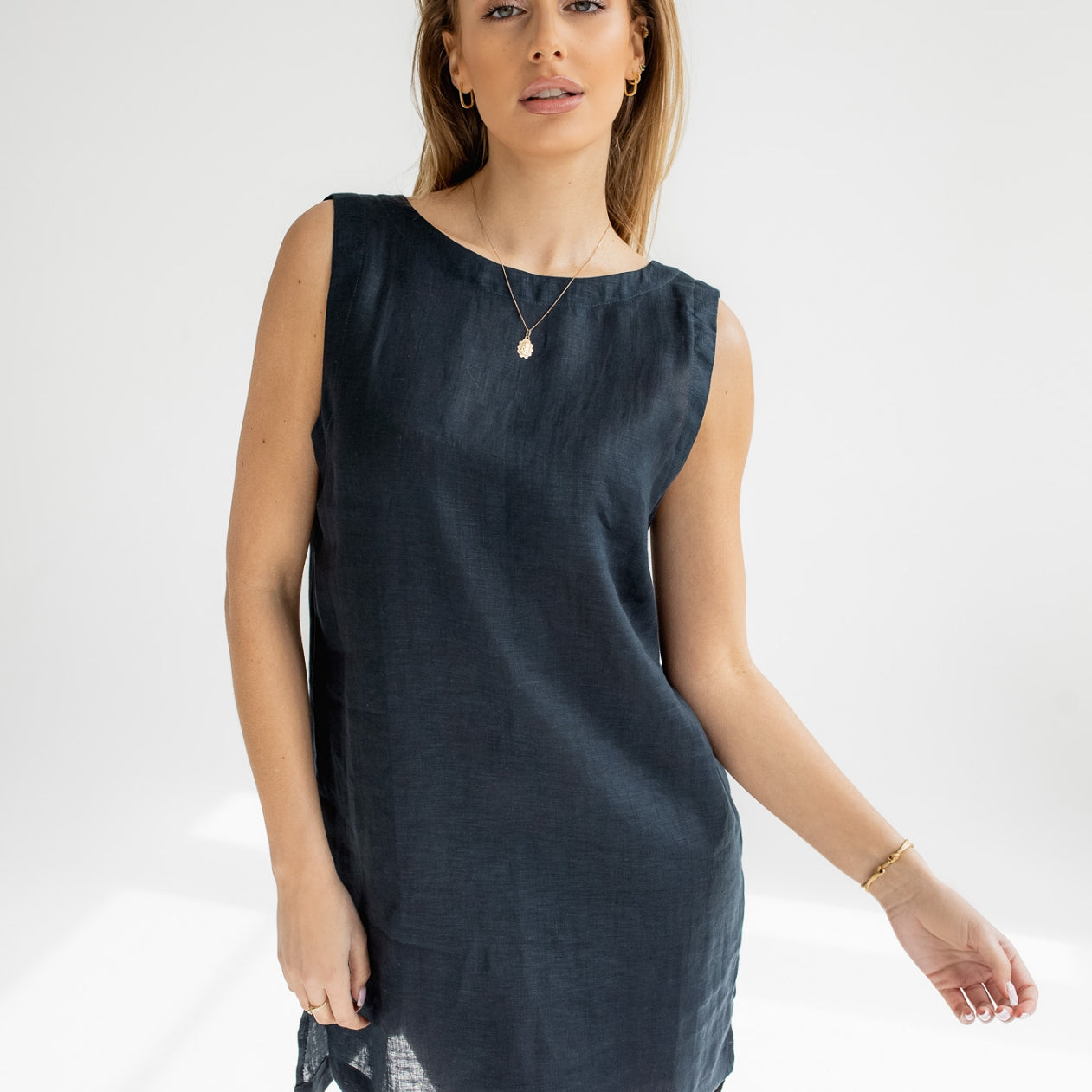 Women linen dress short - regular fit