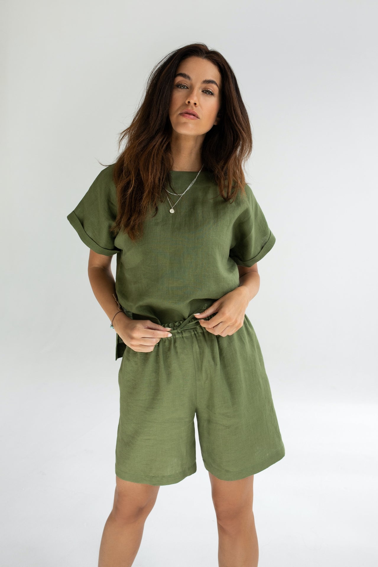 Women's linen top Moss green