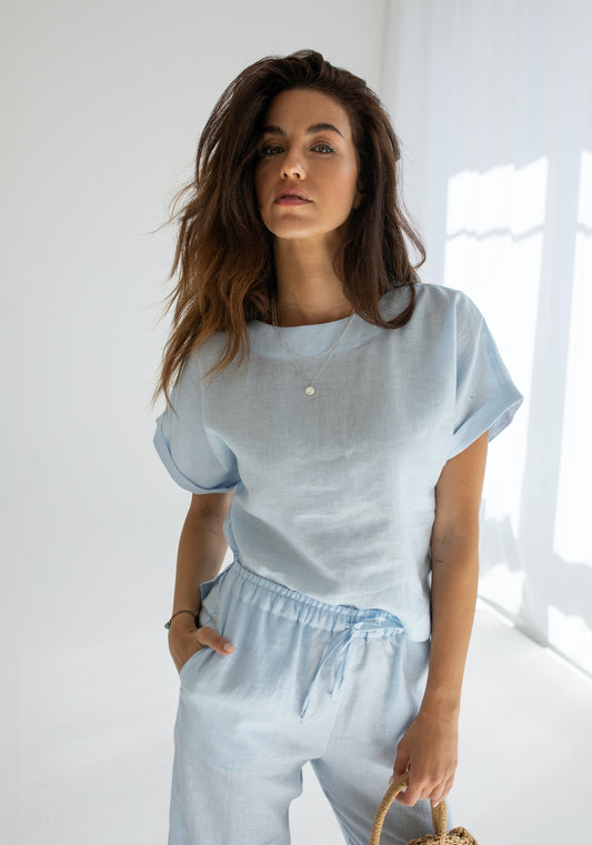 Women's linen top Light blue