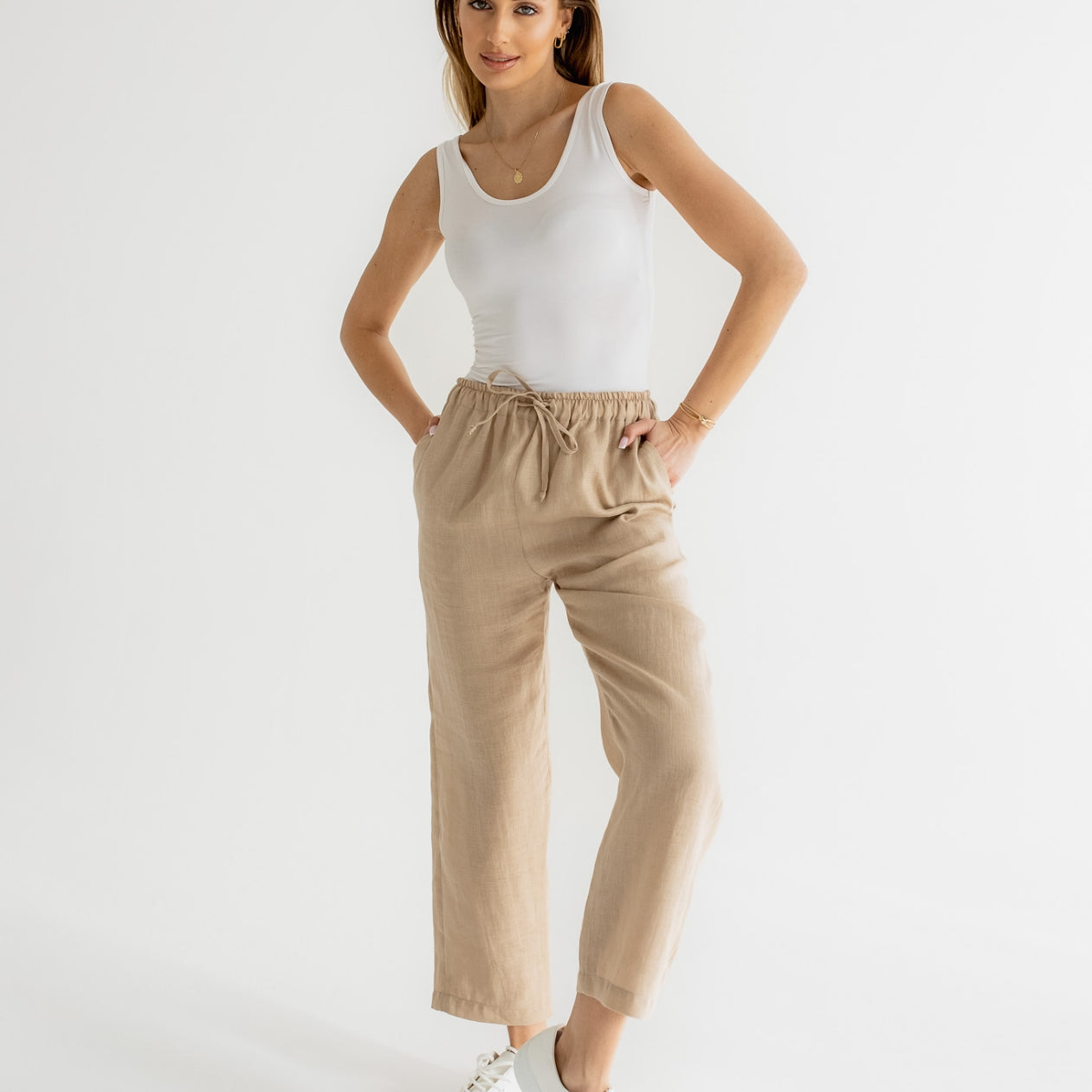 Women linen pants - regular fit