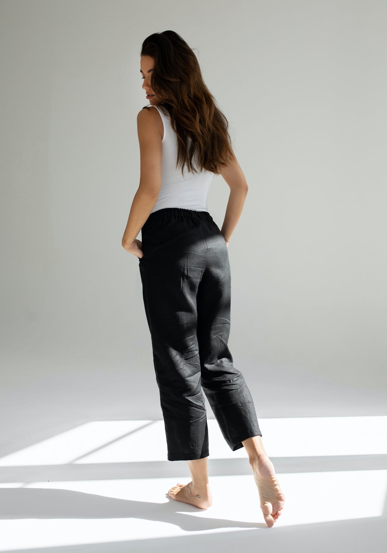 Dámské lněné kalhoty Black