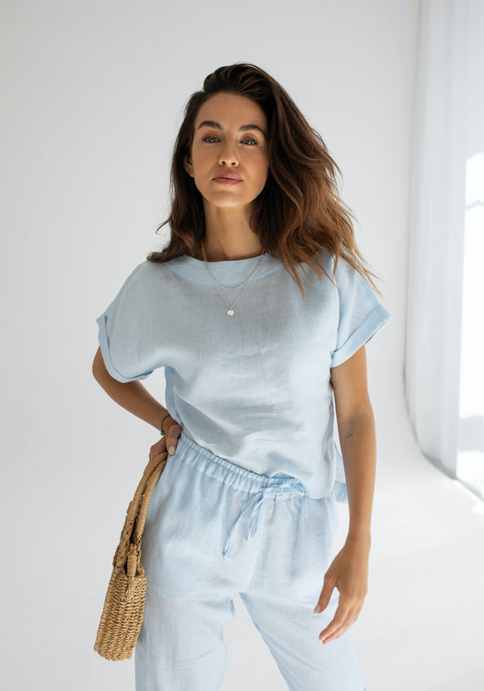 Dámske ľanové nohavice Light blue