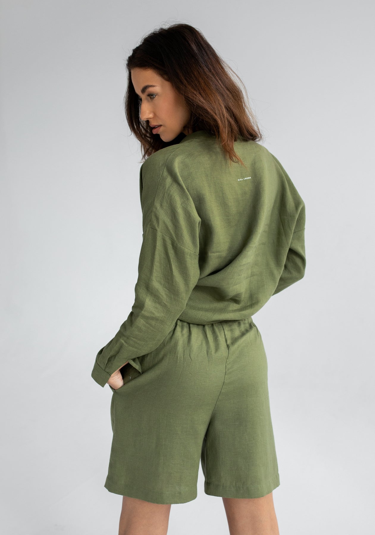 Women linen shorts Moss green