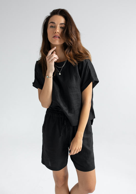 Women linen shorts Black